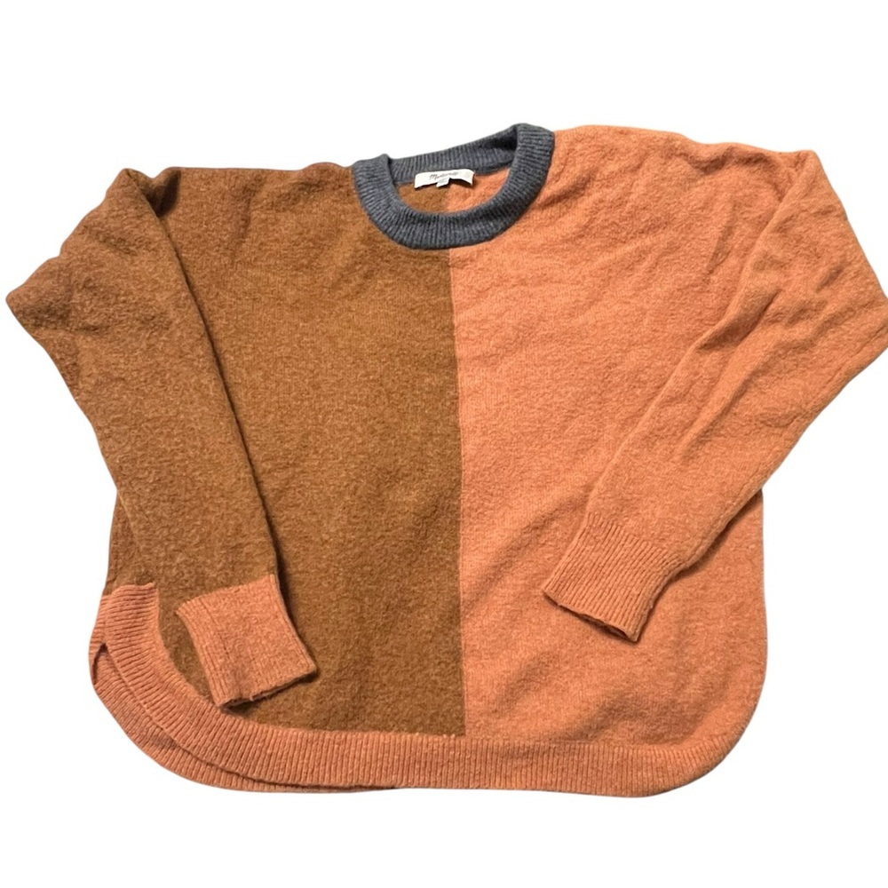 Madewell Crew Neck Sweater S Orange Brown Colorblock Wool Alpaca